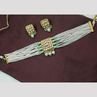 NAFJ Elegant Kundan Choker Necklace Set with Pearl Drops