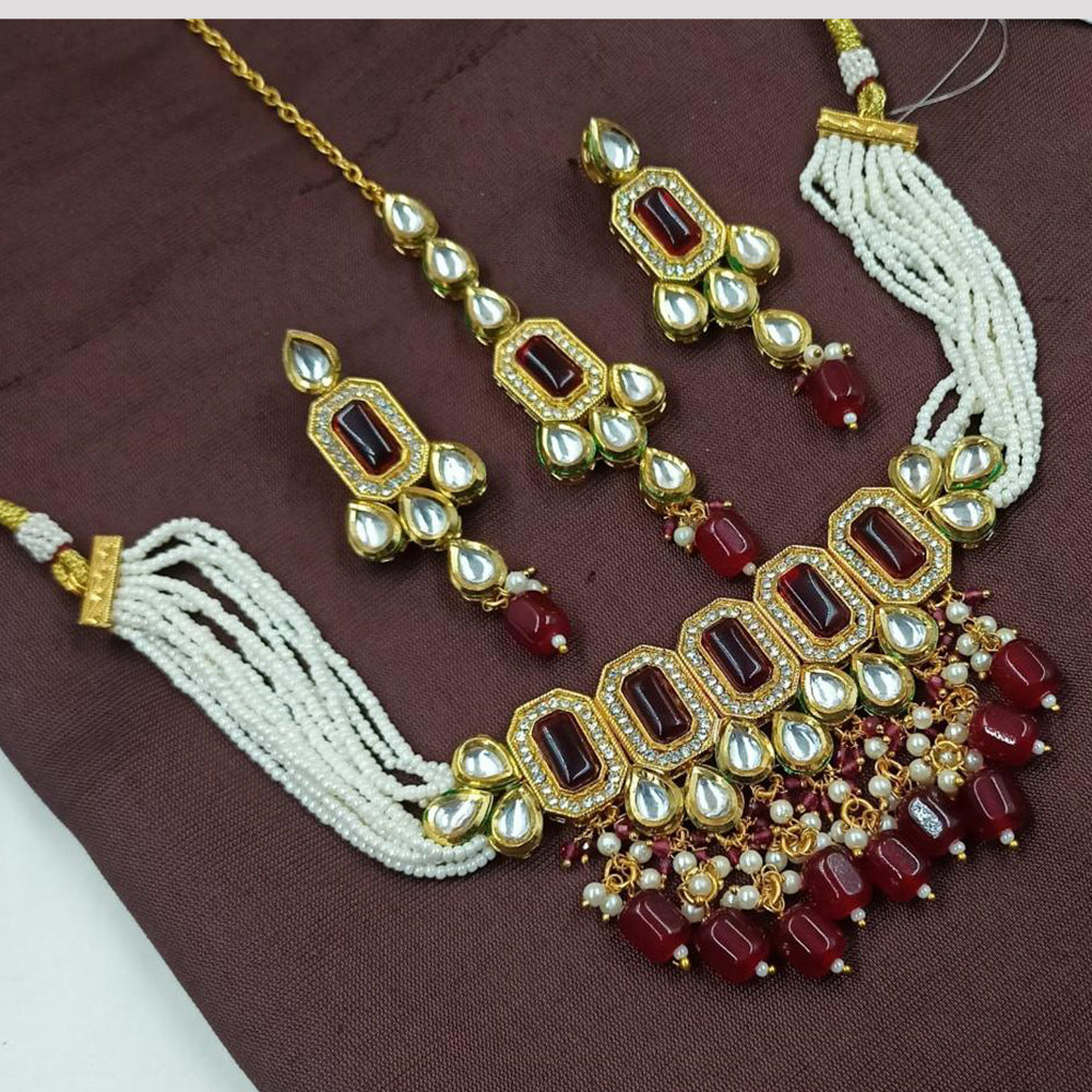 NAFJ Designer Pearls Kundan and Beads Choker Necklace set