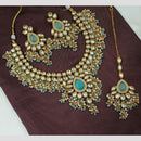 NAFJ Exquisite Kundan Necklace Set with Blue Stone Accents