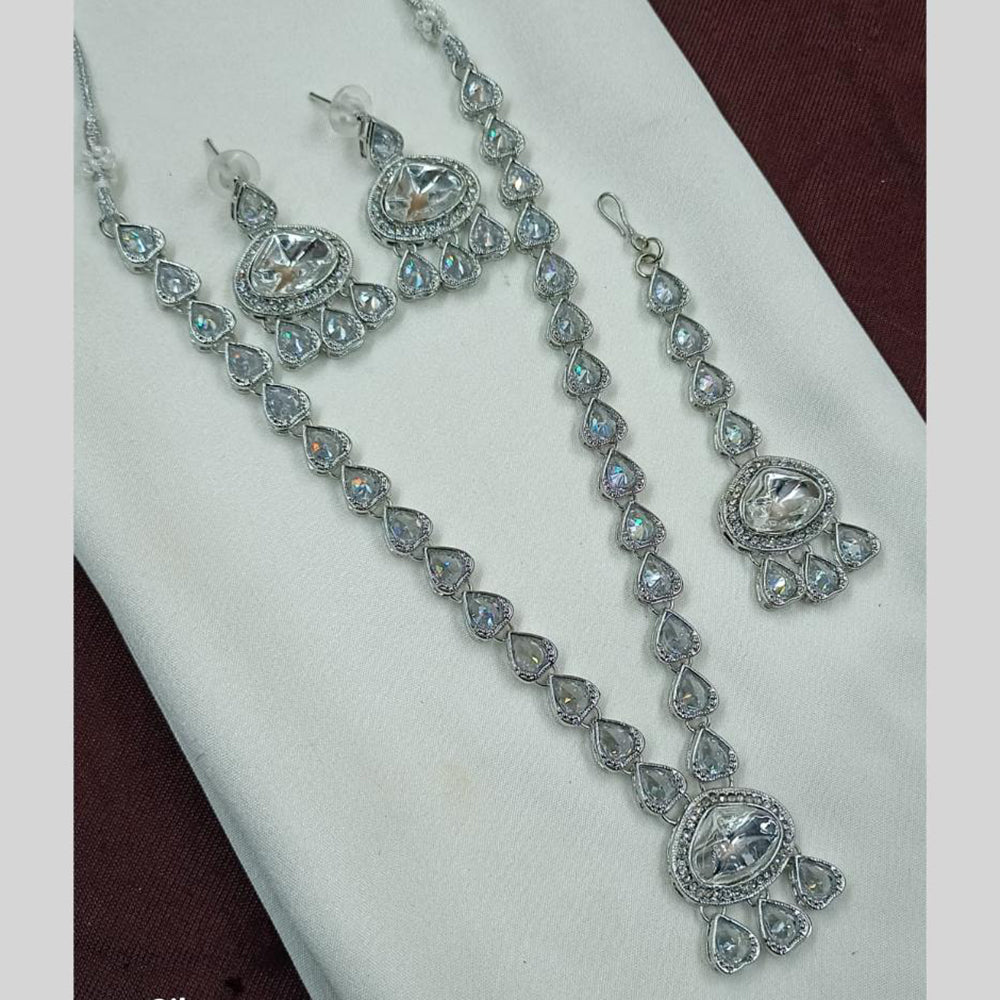 NAFJ Rhodium Crystal Stone Long Necklace Set