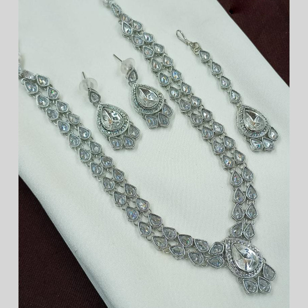 NAFJ Rhodium Crystal Stone Long Necklace Set