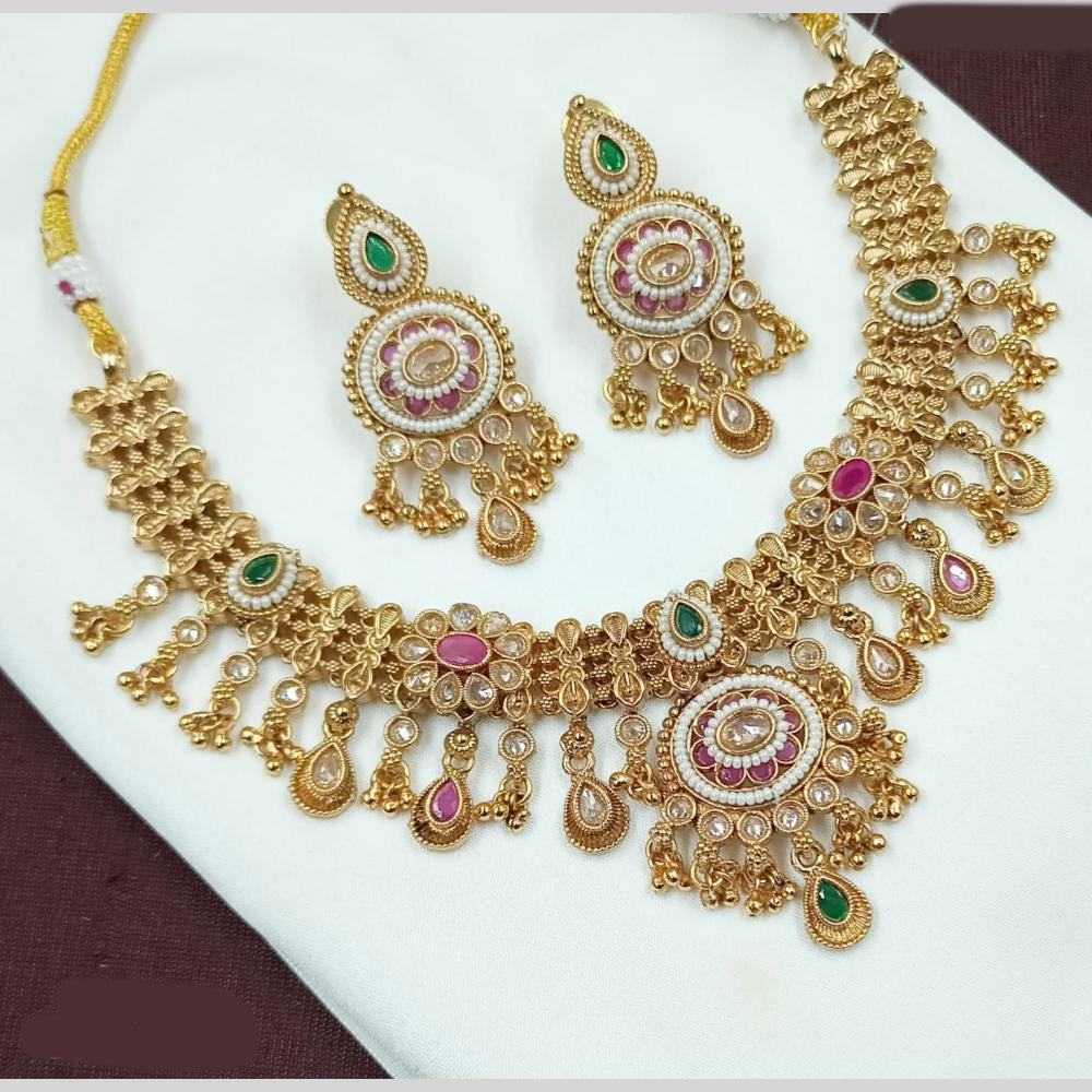 NAFJ Crystal Stone And Pearl Necklace Set