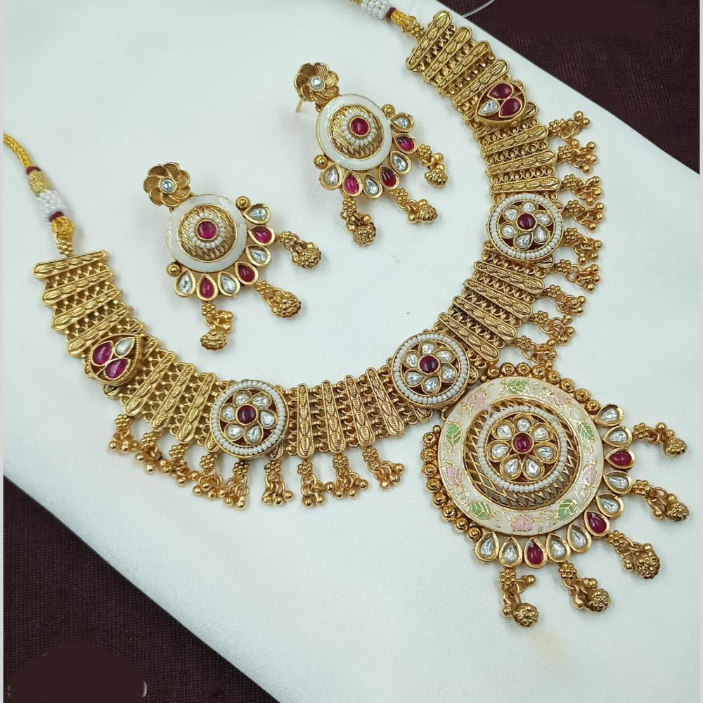 NAFJ Kundan And Beads Meenakari Necklace Set
