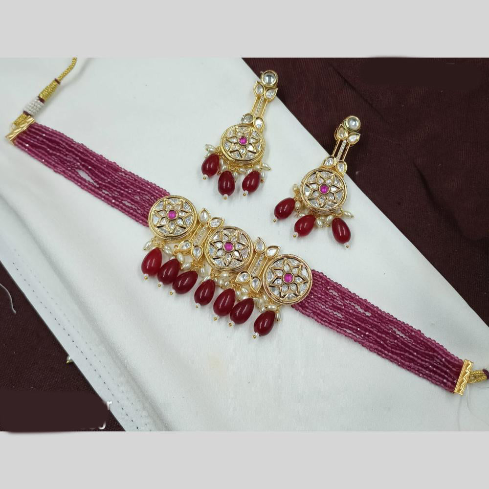 NAFJ Polki Kundan And Beads Choker Necklace Set