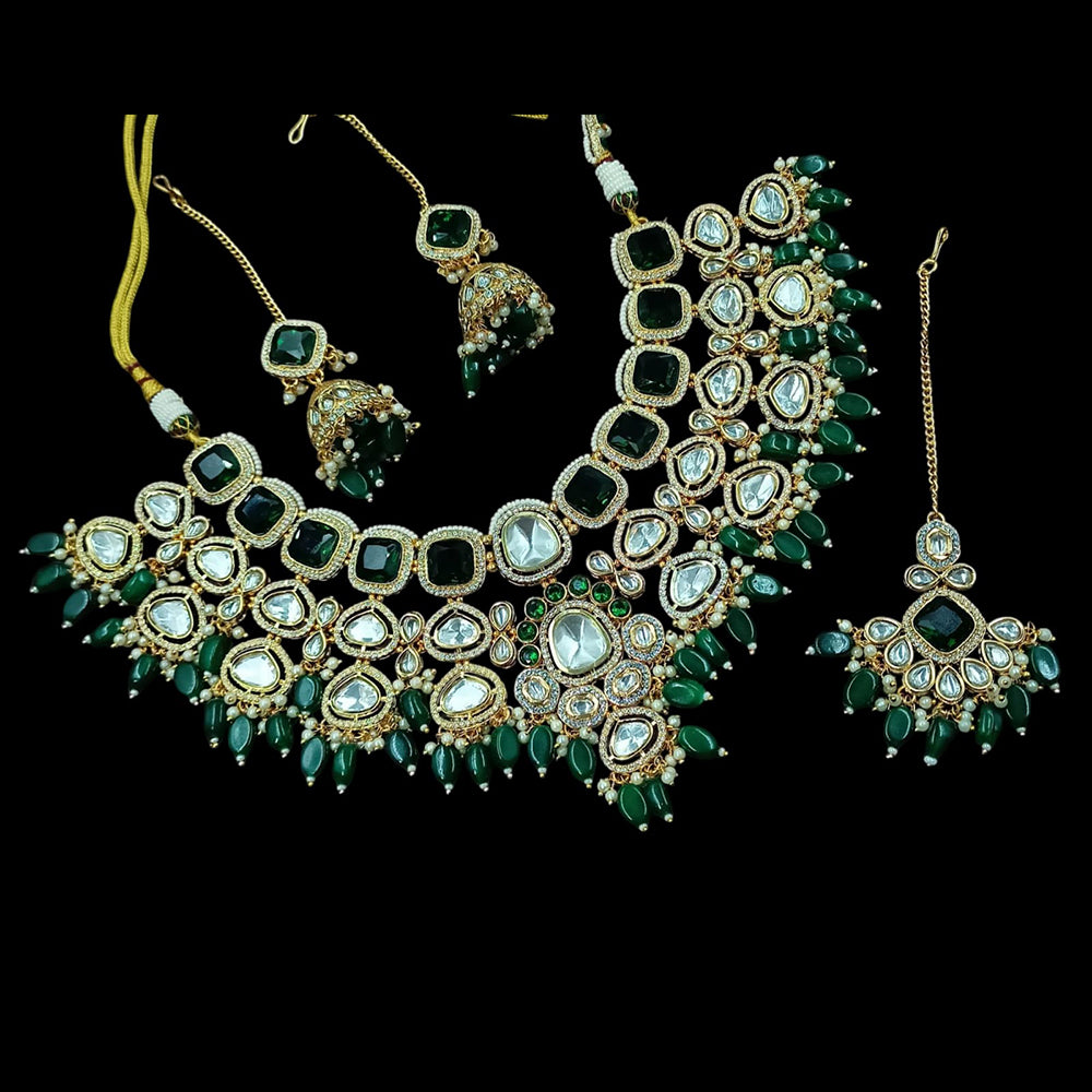 NAFJ Royal Pachi Polki Kundan Pearls And Beads Necklace Set