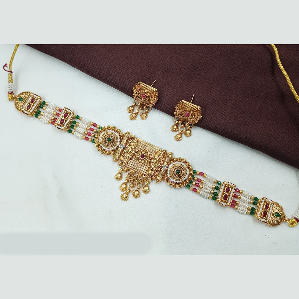 NAFJ Antique Choker with Pota Stone and Pearl Necklace Set