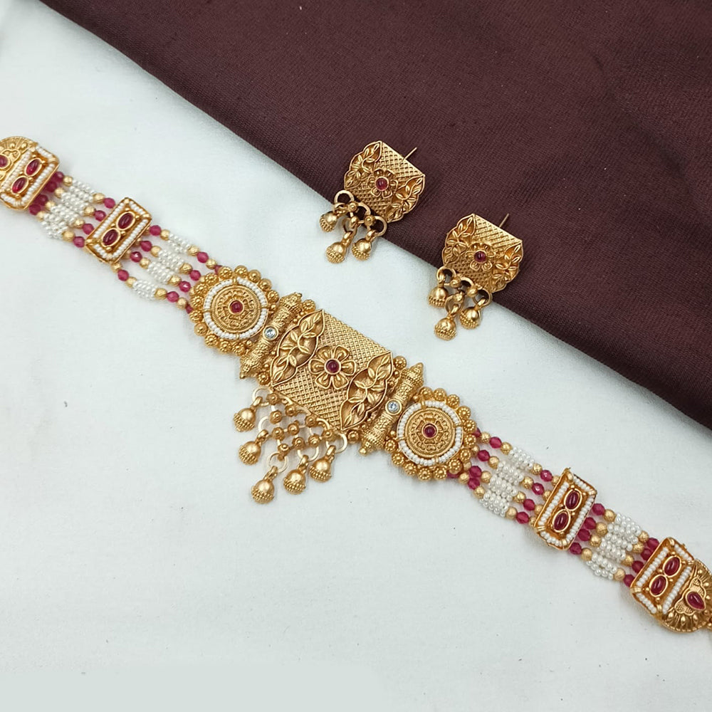 NAFJ Antique Choker with Pota Stone and Pearl Necklace Set