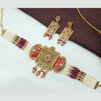 NAFJ Antique Minakari Choker with Pota Stone and Beads Necklace Set
