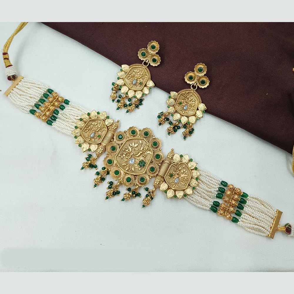 NAFJ Antique Choker with Pota Stone and Beads Necklace Set