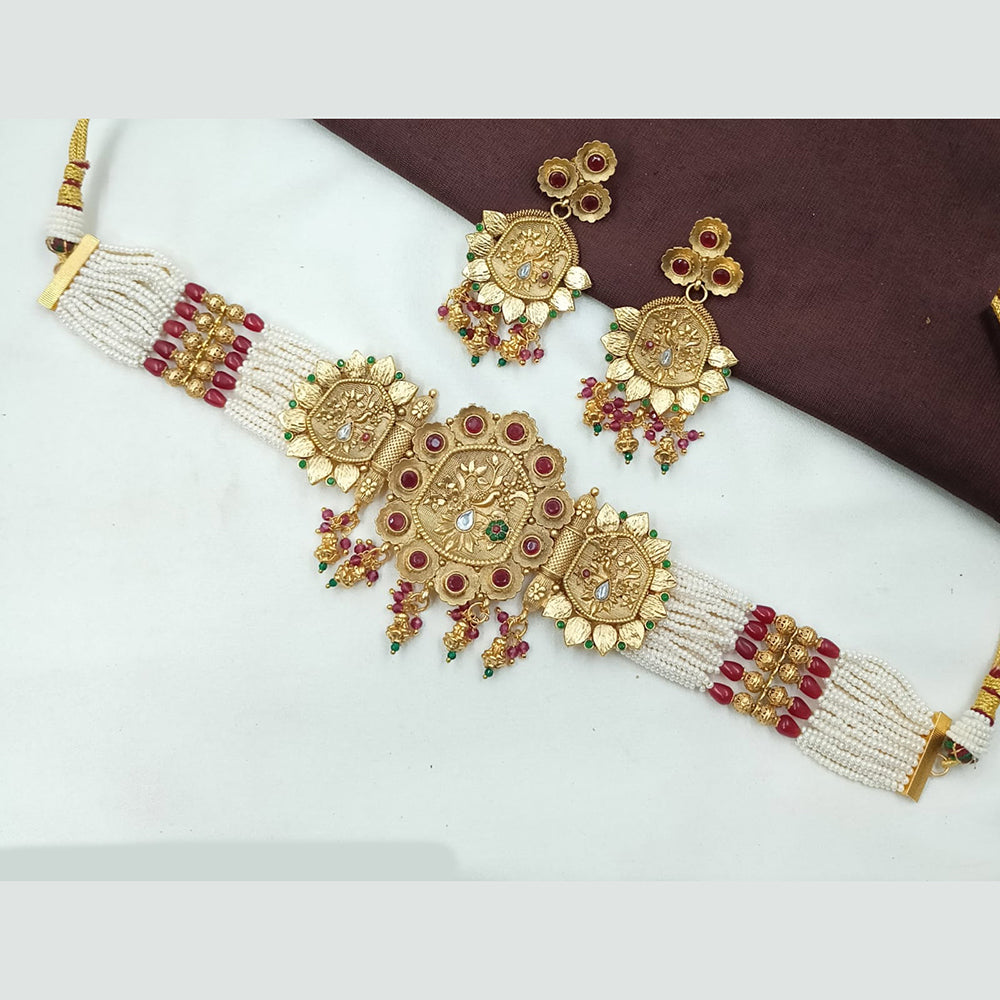 NAFJ Antique Choker with Pota Stone and Beads Necklace Set