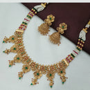 NAFJ Floral Pota Stone and Beads with Drop Pearls Necklace Set