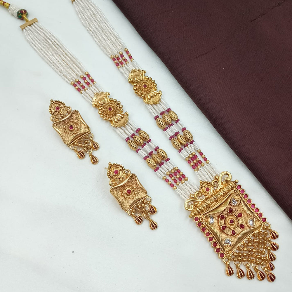 NAFJ Pota Stone And Pearl Long Necklace Set