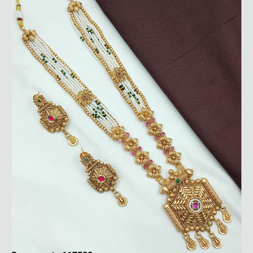 NAFJ Pota Stone And Pearl Long Necklace Set