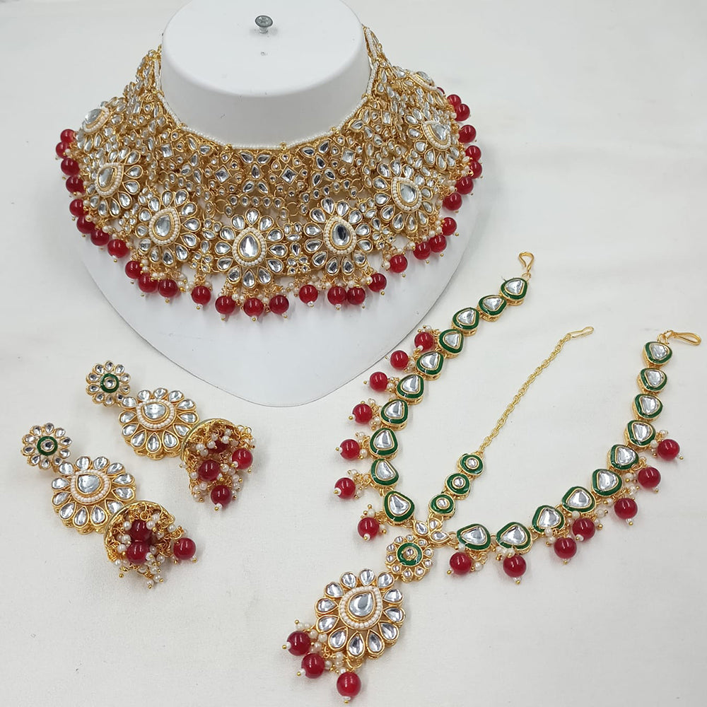 NAFJ Kundan and Pearls Choker with Matching Mangtikka Necklace Set