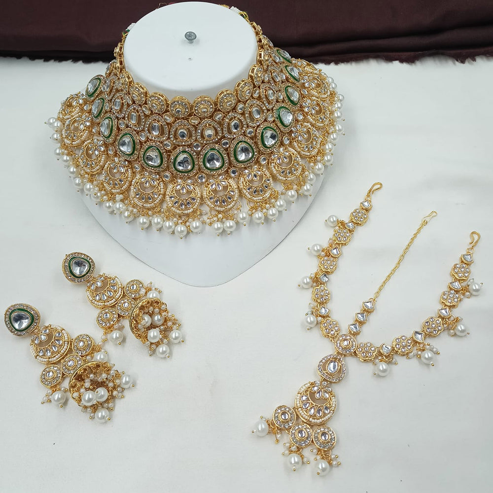NAFJ Kundan and Pearls Choker with Matching Mangtikka Necklace Set