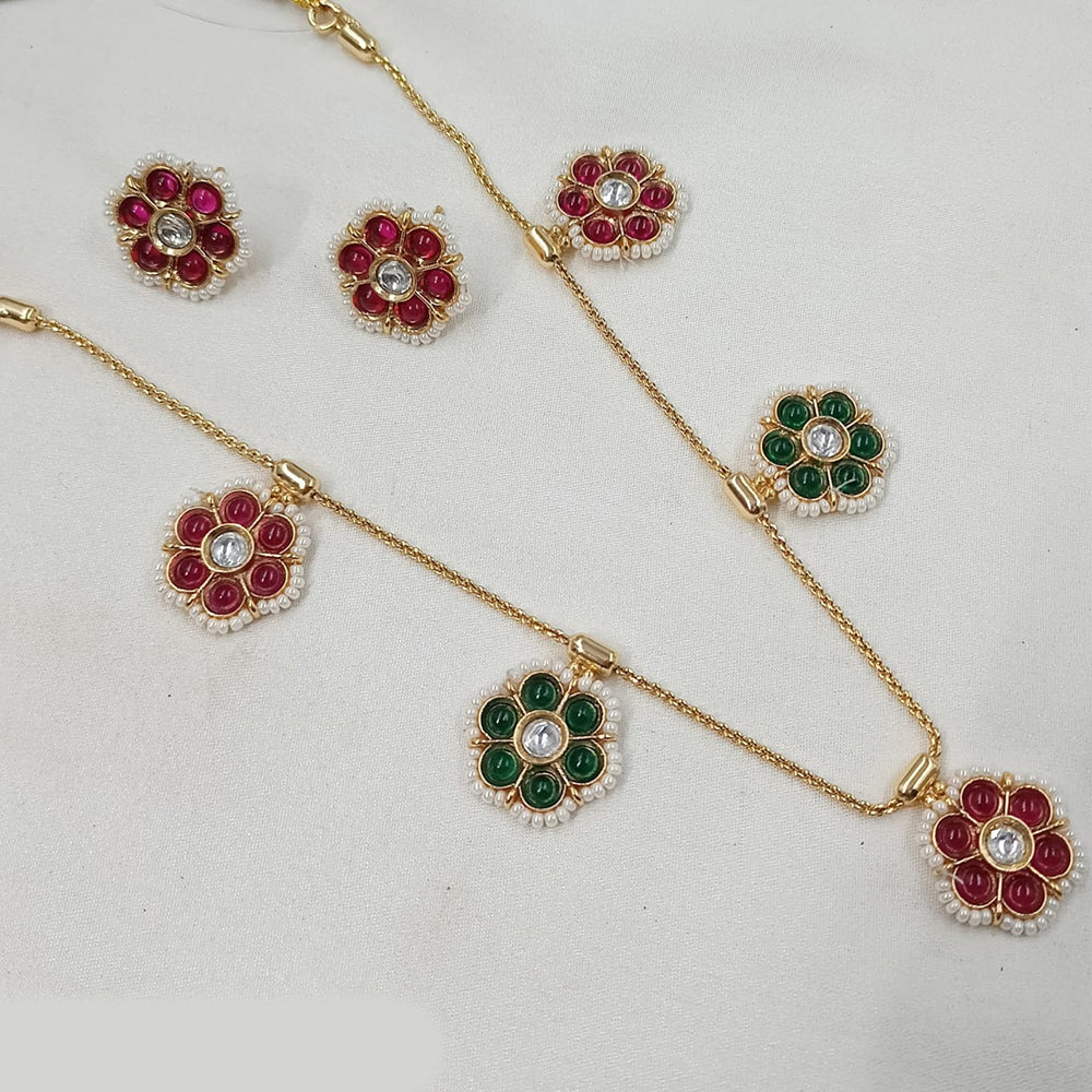 NAFJ Floral Pota Stone and Pearl  Long Necklace Set