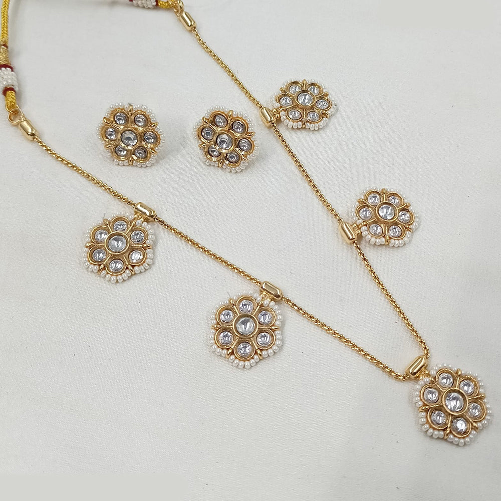 NAFJ Floral Pota Stone and Pearl  Long Necklace Set