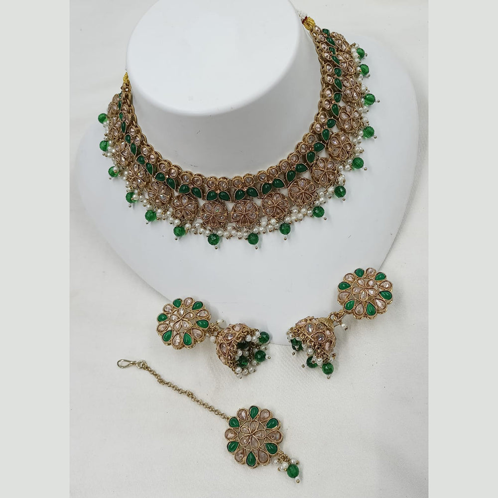 NAFJ Crystal And Pota Stone Beads Choker Necklace Set