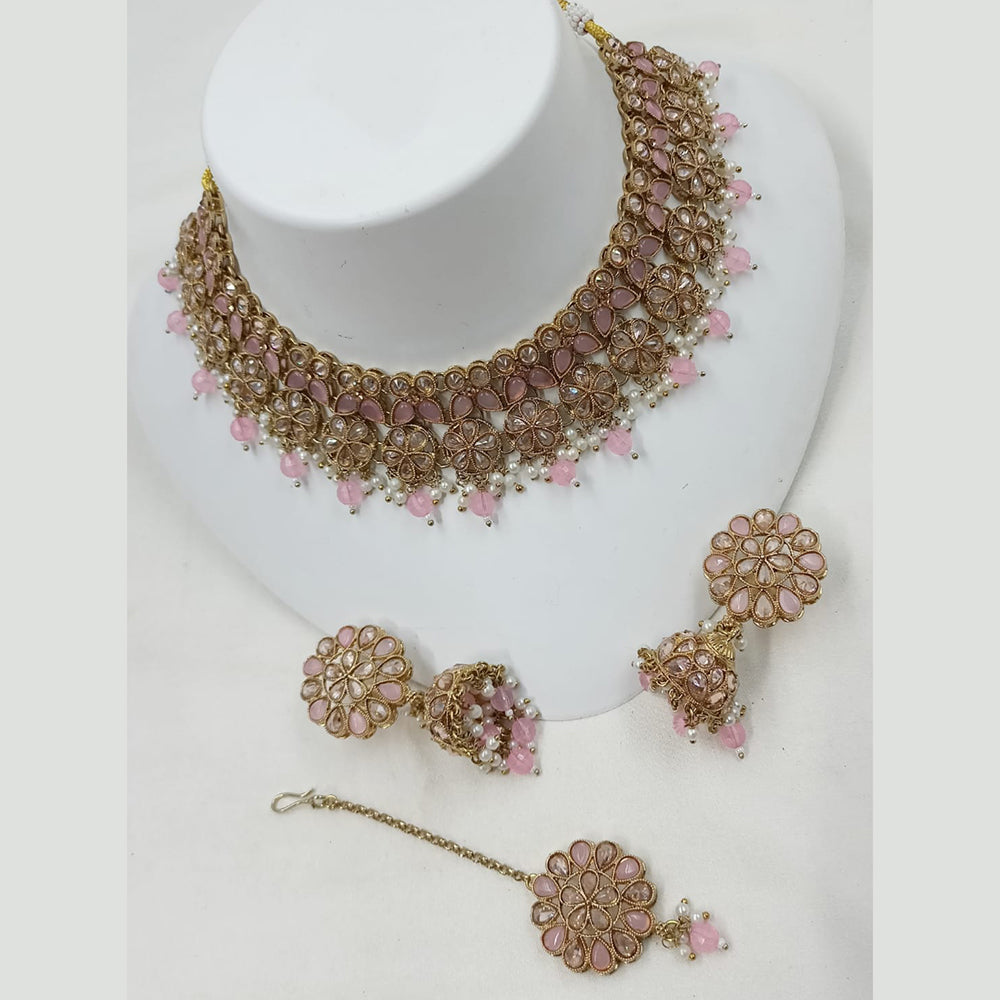NAFJ Crystal And Pota Stone Beads Choker Necklace Set