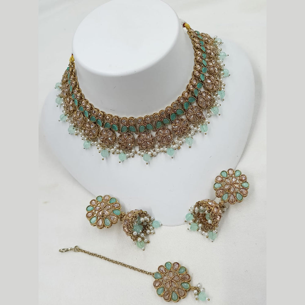 NAFJ Crystal And Pota Stone Beads Choker Necklace Set