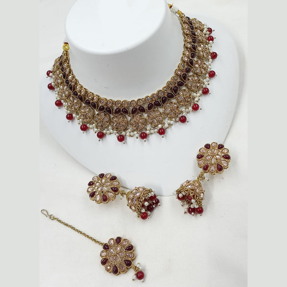 NAFJ Crystal And Pota Stone Beads Choker Necklace Set