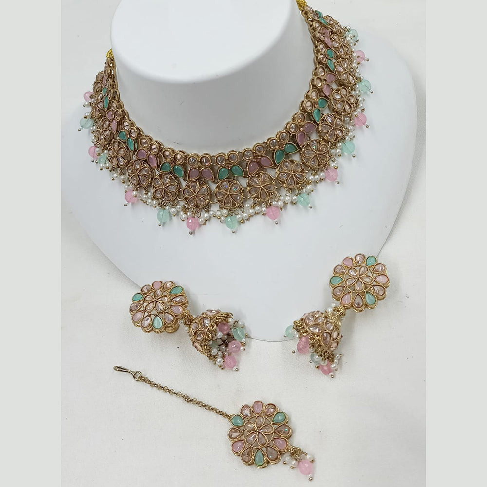 NAFJ Crystal And Pota Stone Beads Choker Necklace Set