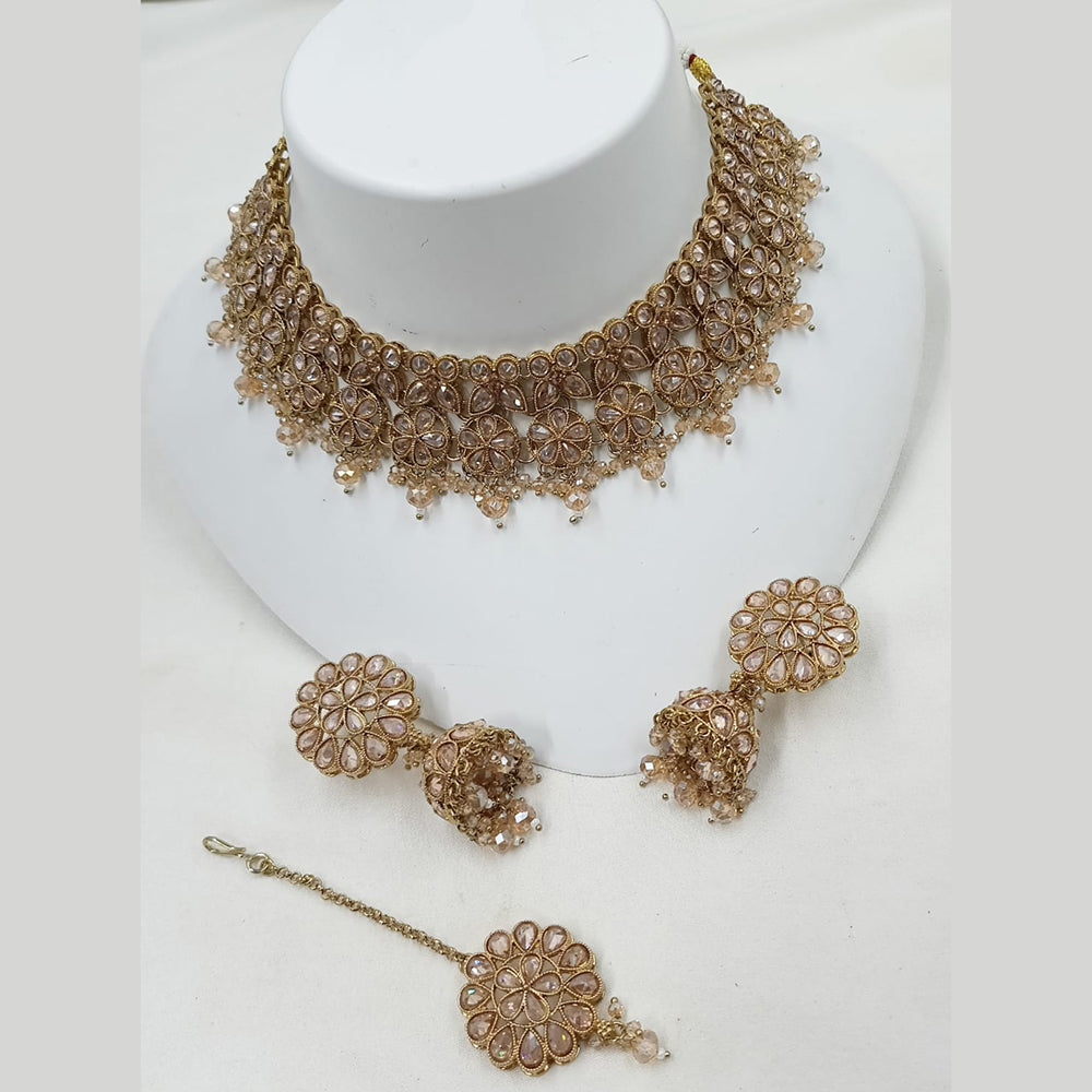 NAFJ Crystal And Pota Stone Beads Choker Necklace Set