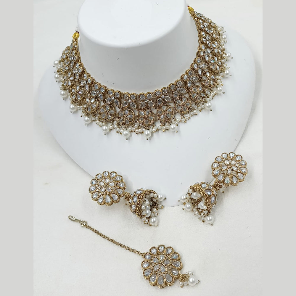 NAFJ Crystal And Pota Stone Beads Choker Necklace Set