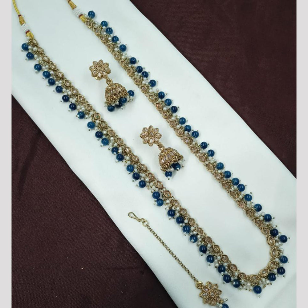 NAFJ Luxe Crystal And Pearl Long Necklace Set Elegant Sparklr For Every Ocssions