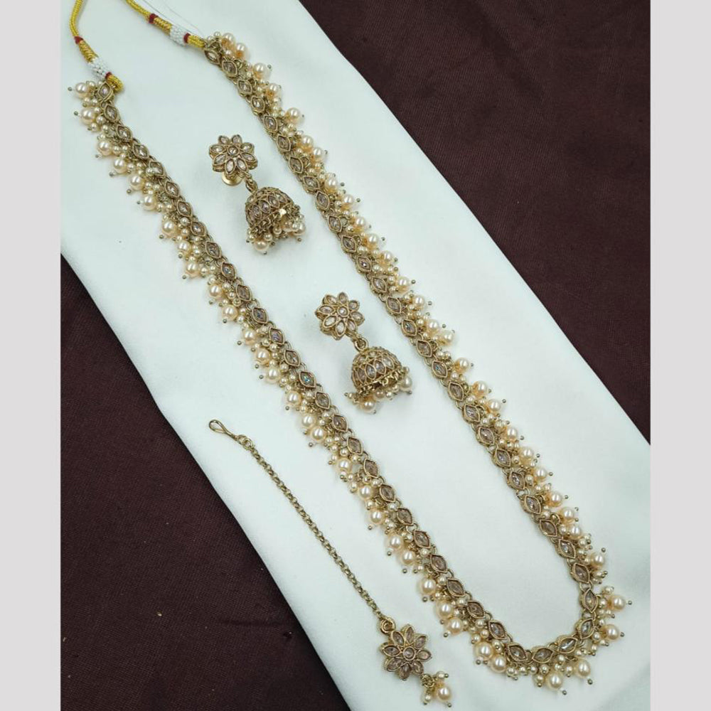 NAFJ Luxe Crystal And Pearl Long Necklace Set Elegant Sparklr For Every Ocssions