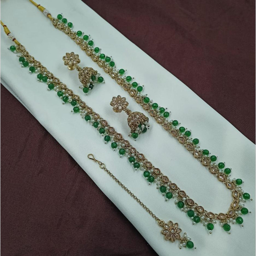 NAFJ Luxe Crystal And Pearl Long Necklace Set Elegant Sparklr For Every Ocssions