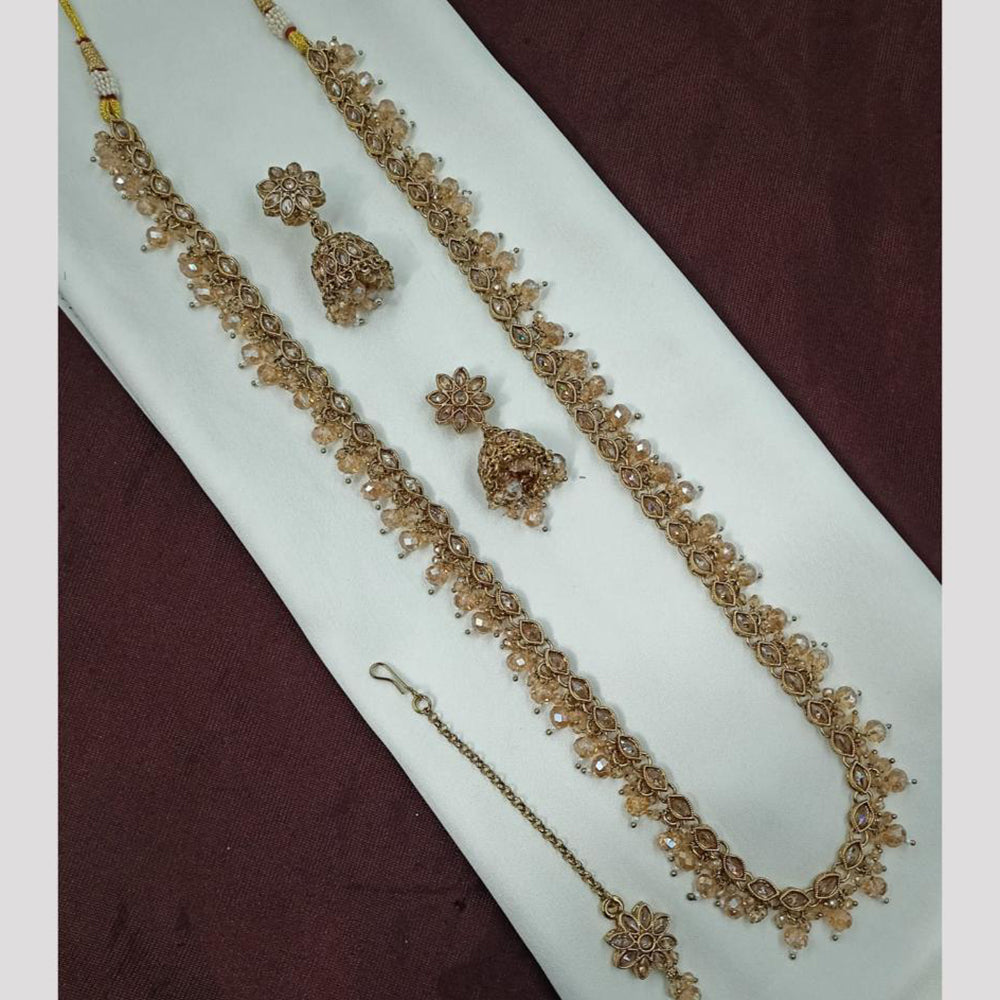 NAFJ Luxe Crystal And Pearl Long Necklace Set Elegant Sparklr For Every Ocssions