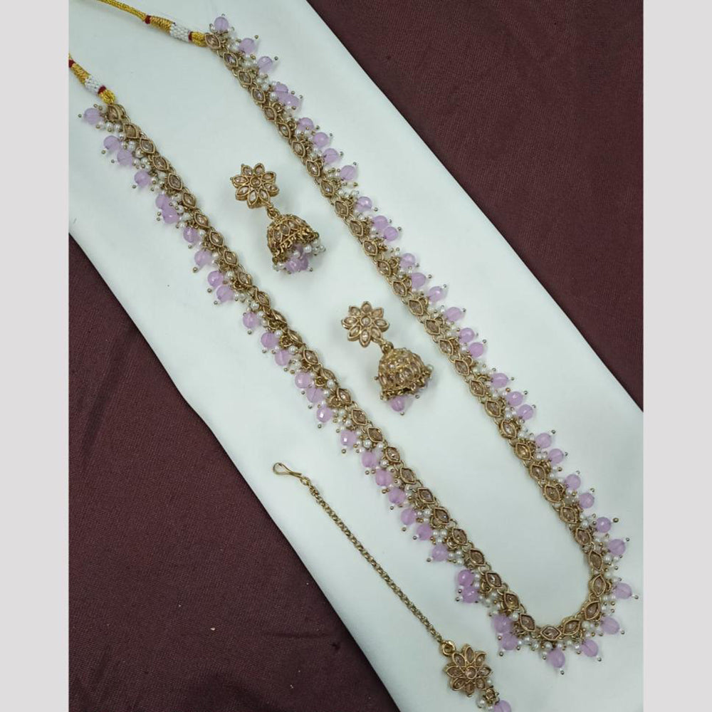 NAFJ Luxe Crystal And Pearl Long Necklace Set Elegant Sparklr For Every Ocssions