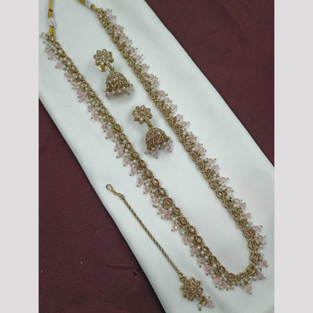 NAFJ Luxe Crystal And Pearl Long Necklace Set Elegant Sparklr For Every Ocssions