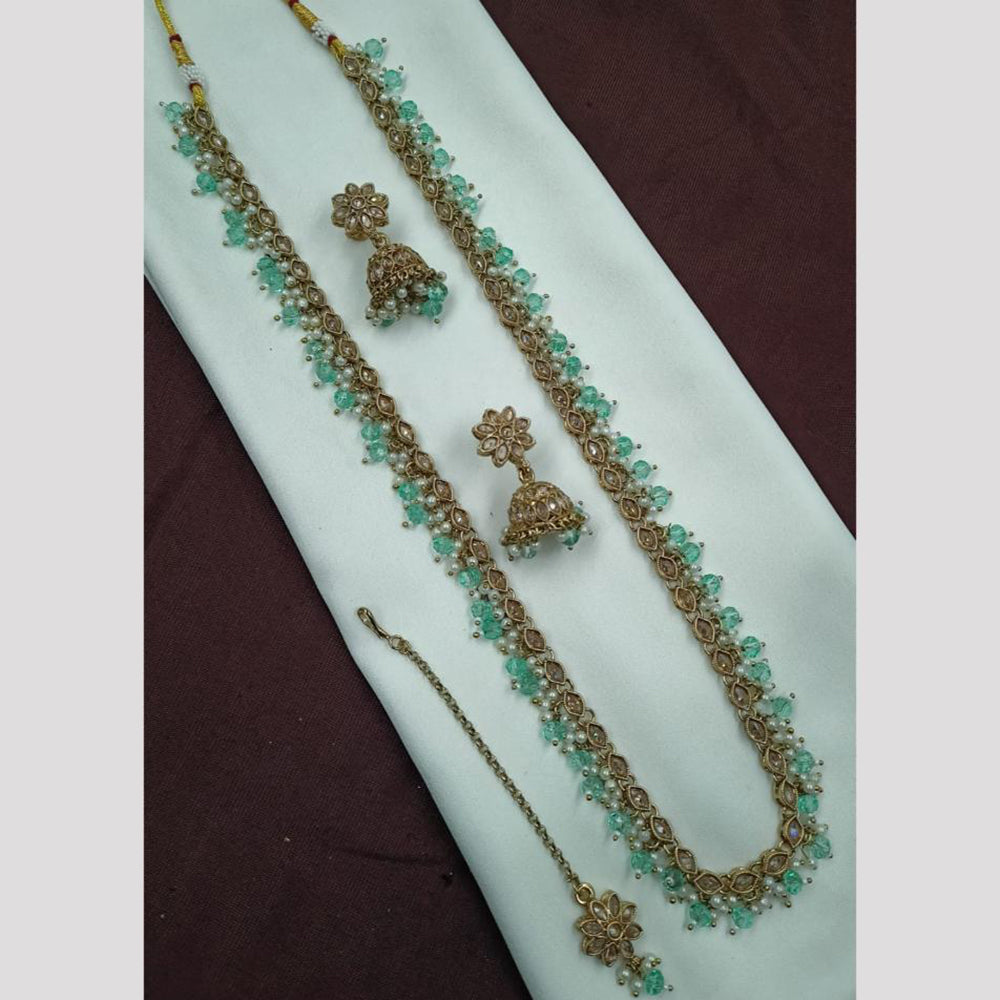 NAFJ Luxe Crystal And Pearl Long Necklace Set Elegant Sparklr For Every Ocssions