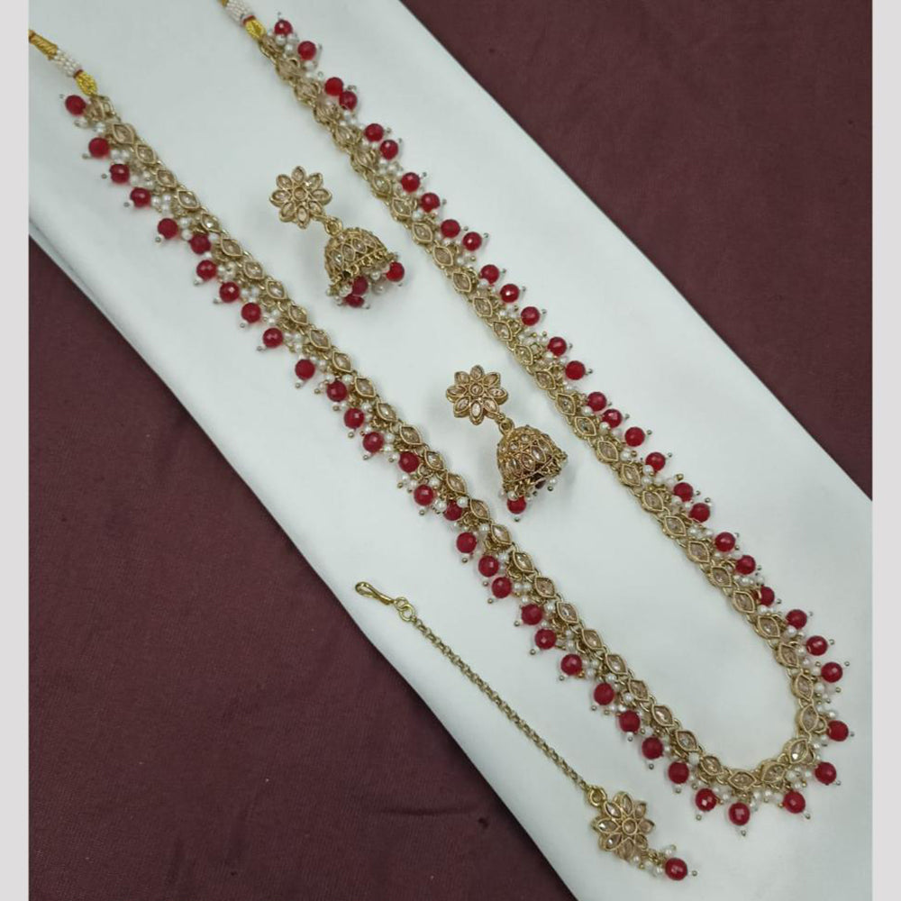 NAFJ Luxe Crystal And Pearl Long Necklace Set Elegant Sparklr For Every Ocssions