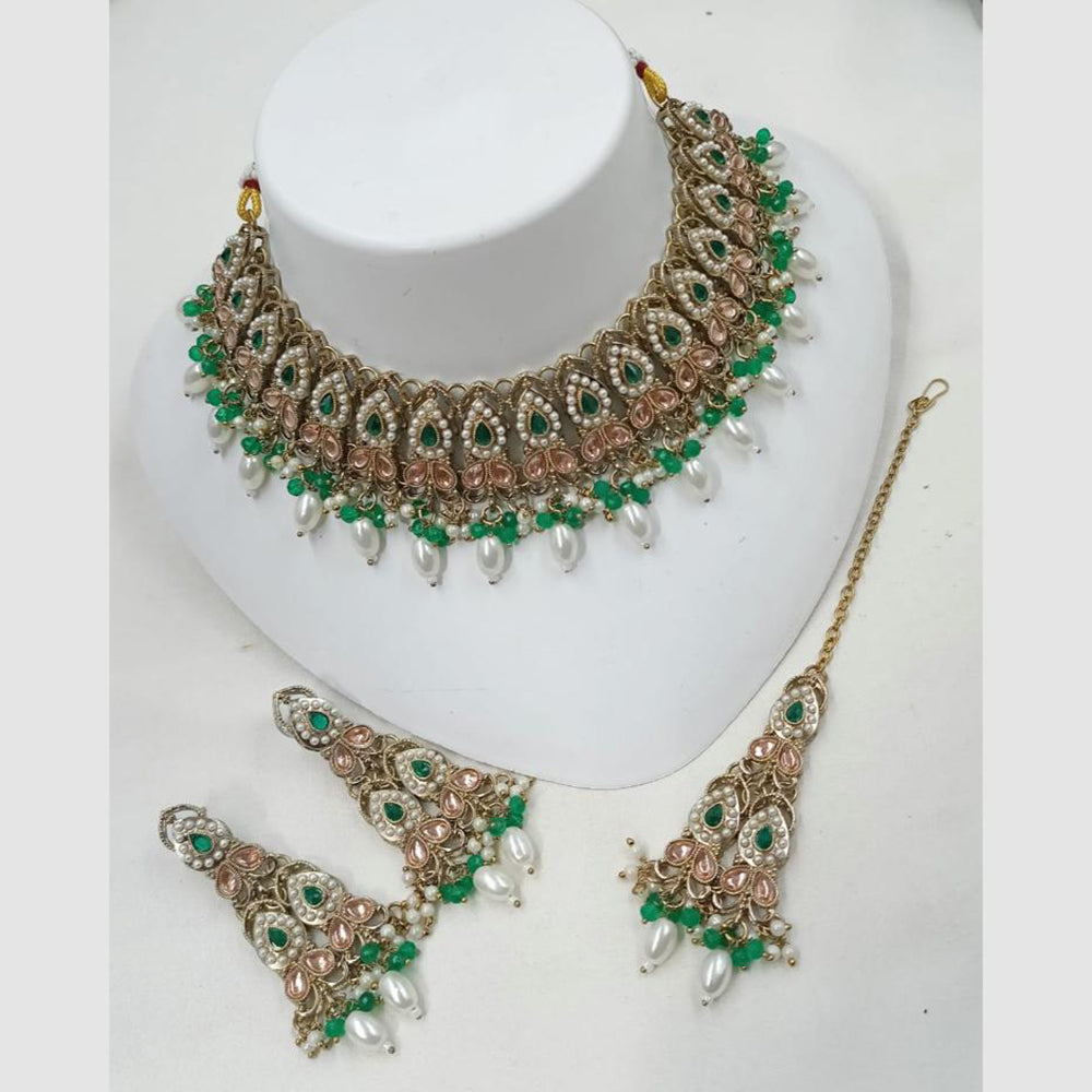NAFJ Classic Crystal And Pearl Statement Choker Necklace Set