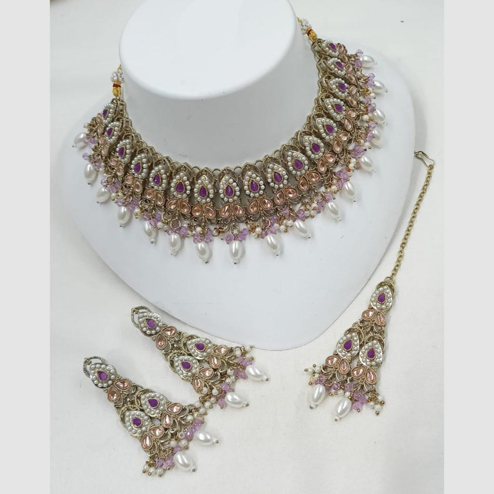 NAFJ Classic Crystal And Pearl Statement Choker Necklace Set