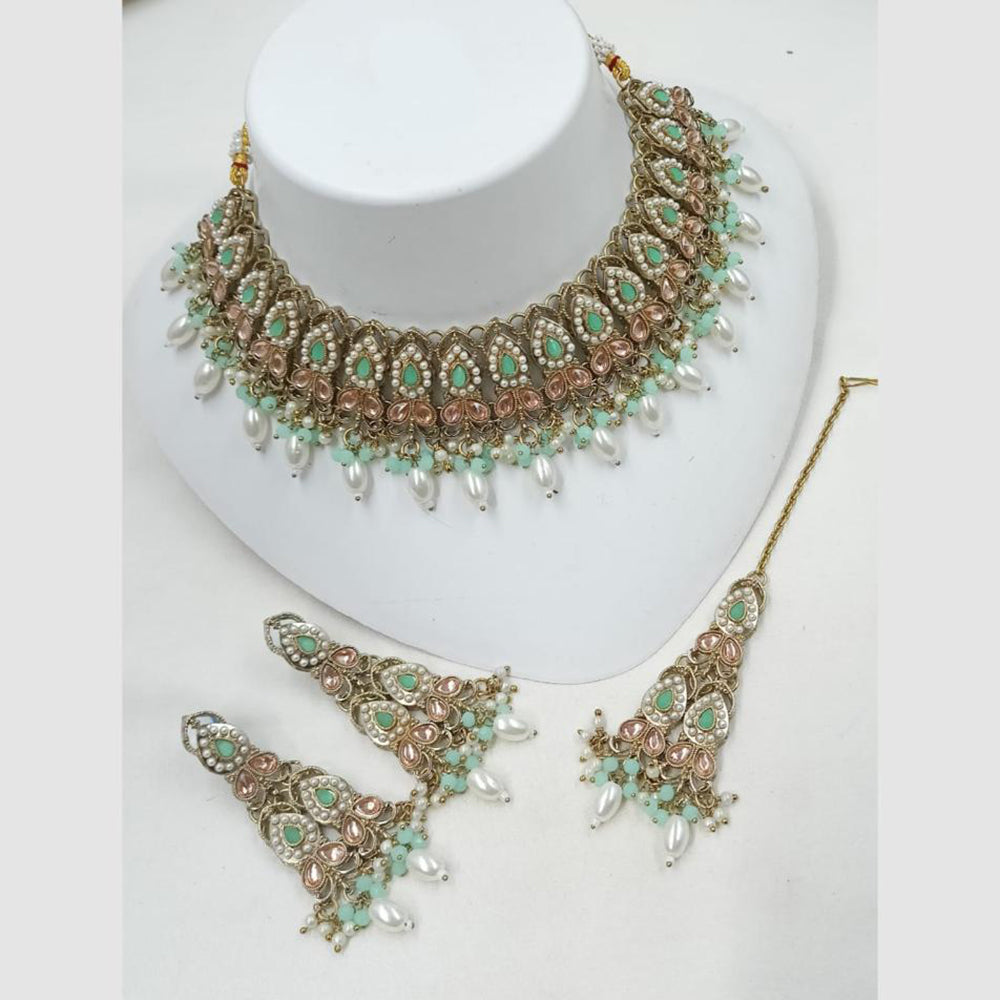 NAFJ Classic Crystal And Pearl Statement Choker Necklace Set