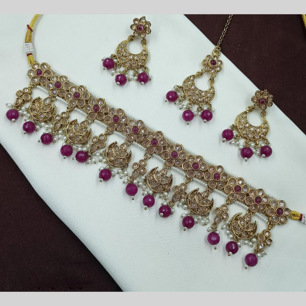 NAFJ Crystal Stone Pearl  And Beads Necklace Set