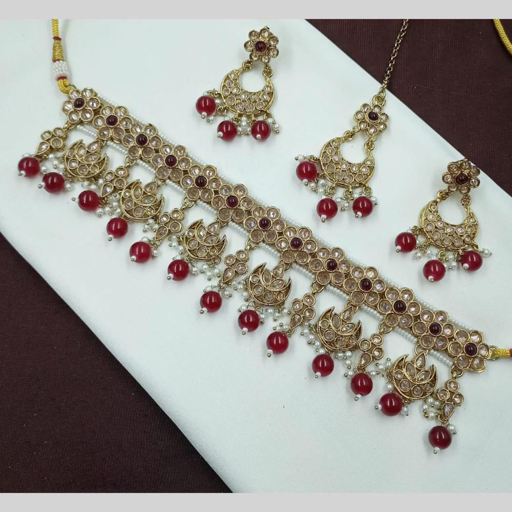 NAFJ Crystal Stone Pearl  And Beads Necklace Set