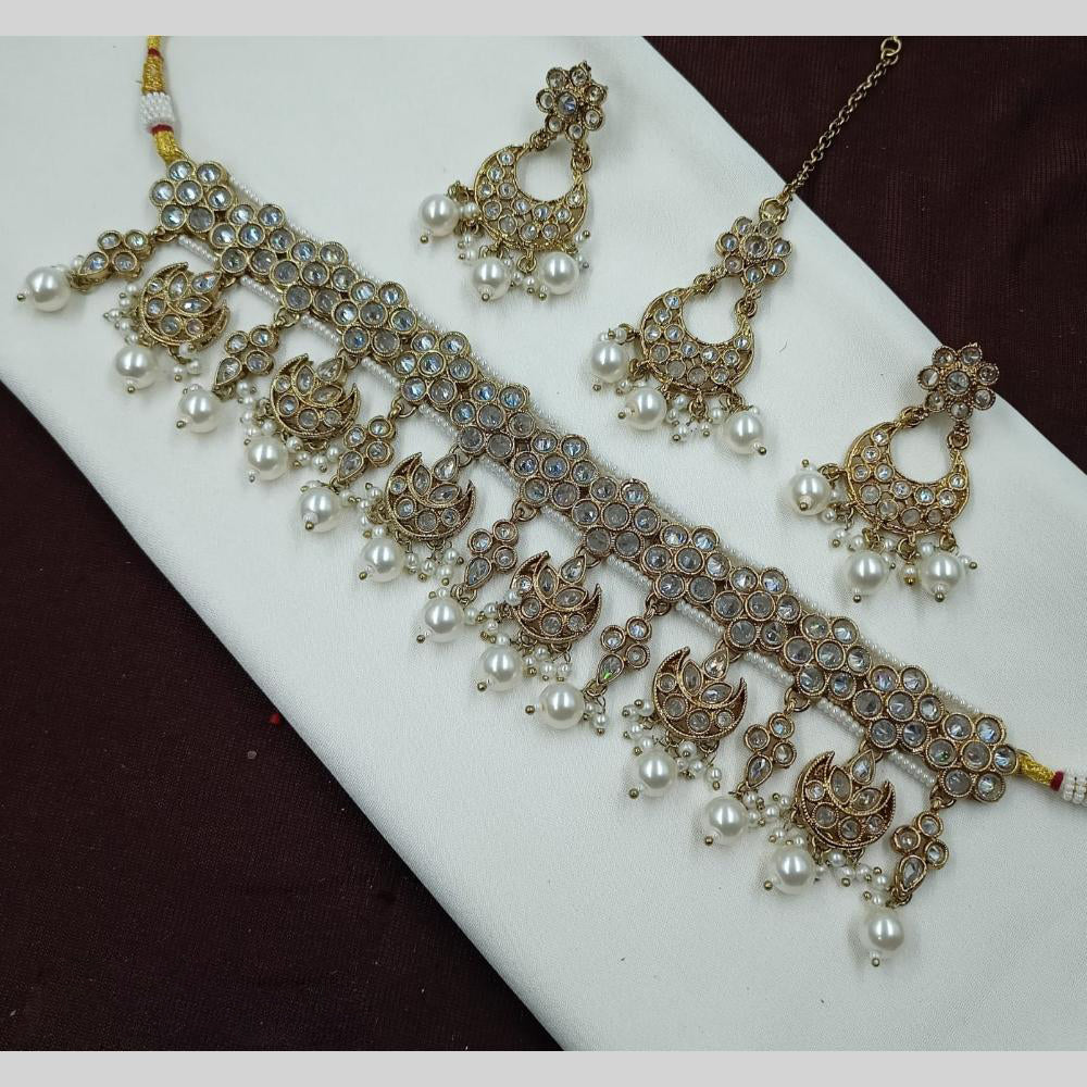 NAFJ Crystal Stone Pearl  And Beads Necklace Set