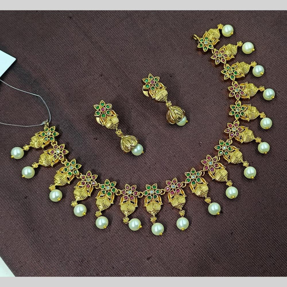 NAFJ Antique Polish Pearl Pota And Austrian Stone Necklace Set