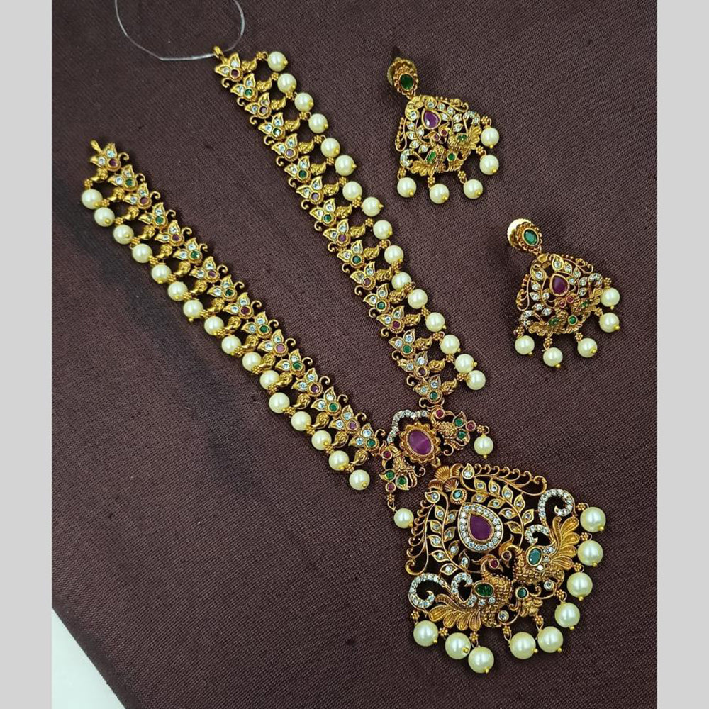 NAFJ Antique Polish Pearl Pota And Austrian Stone Necklace Set