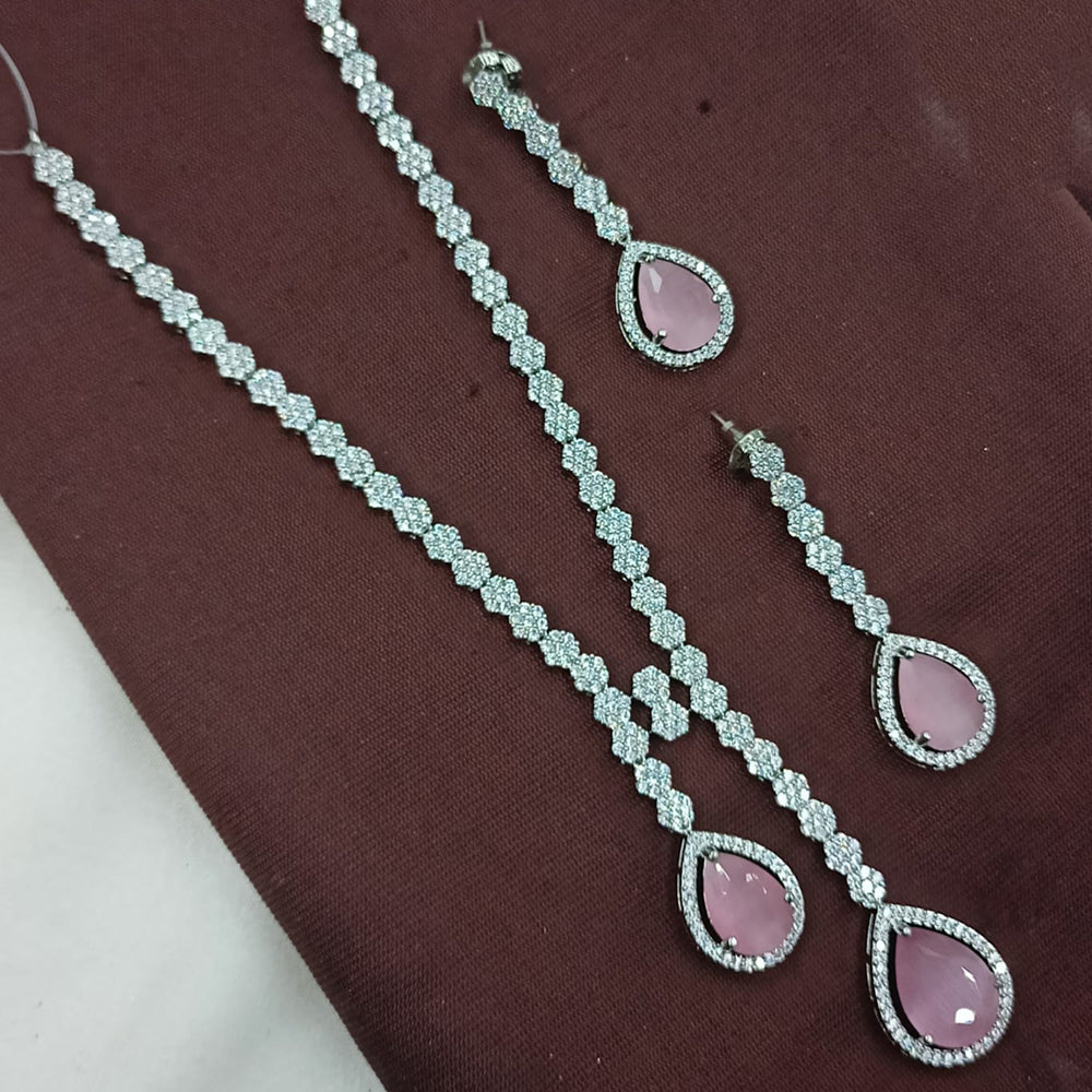 NAFJ  Long Necklace Set Sparkling American Diamond Elegance