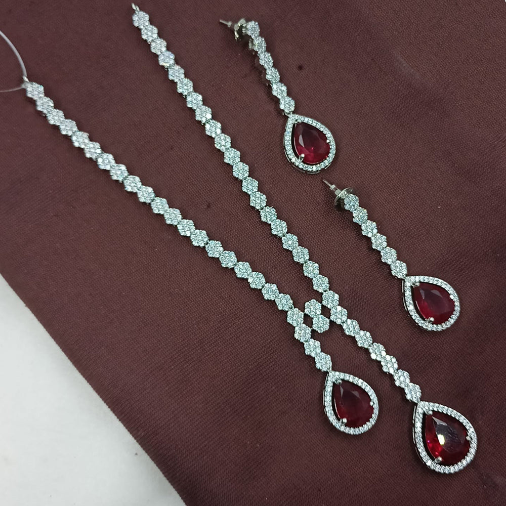 NAFJ  Long Necklace Set Sparkling American Diamond Elegance