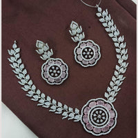 NAFJ Rhodium Plated Designer Sparkling American Diamond Necklace Set