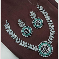 NAFJ Rhodium Plated Designer Sparkling American Diamond Necklace Set