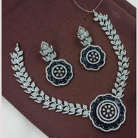 NAFJ Rhodium Plated Designer Sparkling American Diamond Necklace Set