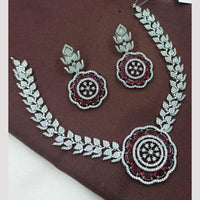NAFJ Rhodium Plated Designer Sparkling American Diamond Necklace Set